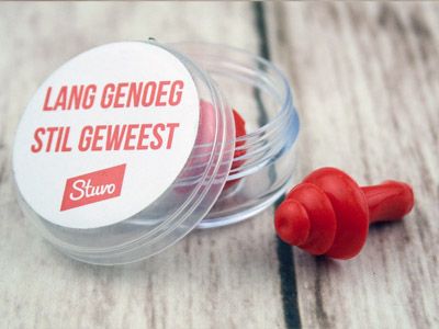 bedrukt doosje met herbruikbare siliconen oordopjes voor Stuvo